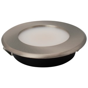 LED PUCK LIGHT 3W - 240LUMENS - CRI 90+ - 12V DC - DIMMABLE - SATIN NICKEL TRIM. FOR INDOOR USE ONLY. 3CCT-SELECTABLE.