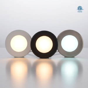 LED PUCK LIGHT 3W - 240LUMENS - CRI 90+ - 12V DC - DIMMABLE - SATIN NICKEL TRIM. FOR INDOOR USE ONLY. 3CCT-SELECTABLE.