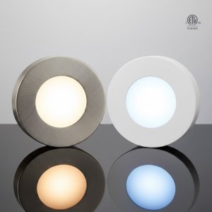 SUPERSLIM LED PUCK LIGHT - 2 PACK - 2W - 150 LM - 12V DC - DIMMABLE - SATIN NICKEL BORDER - INDOOR USE ONLY