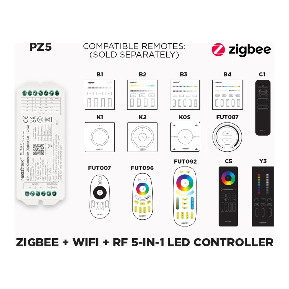 PZ5 - ZIGBEE + WIFI + RF 5-IN-1 CONTROLLER (1 TO 8 ZONES SELF REPEATING)