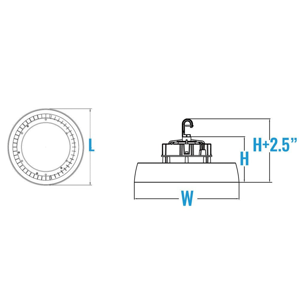 [R] Luminaire industriel haute baie UFO dôme V2 200-150-100W 120-347V 50K noir dépoli 120 deg. gradable 0-10V