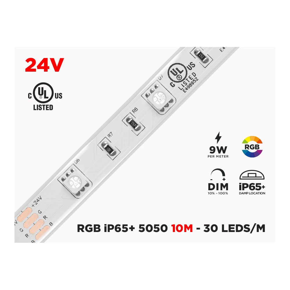 24V 10M IP65+ RGB 5050 HIGH OUTPUT LED STRIP - 30 LEDS/M (STRIP ONLY)
