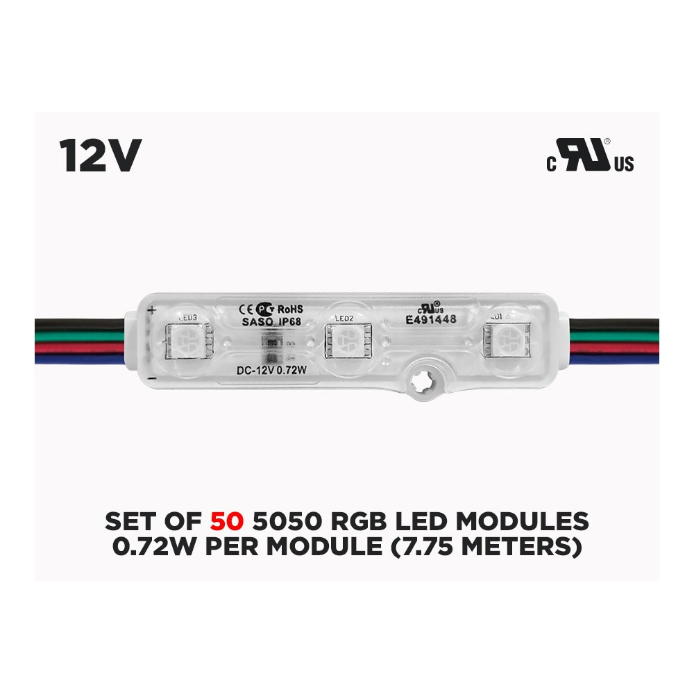 CURUS CERTIFIED SET OF 50 IP68 5050 RGB LED MODULES (0.72W PER MODULE)