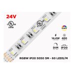 24V 5M IP20 RGB+W 5050 LED STRIP - 60 LEDS/M (STRIP ONLY)