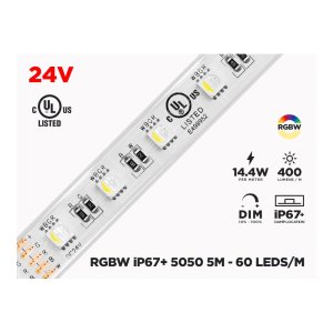 24V 5M IP67 RGB+W 5050 LED STRIP - 60 LEDS/M (STRIP ONLY)