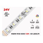 24V 7.5M IP20 RGB+W 5050 LED STRIP - 60 LEDS/M (STRIP ONLY)