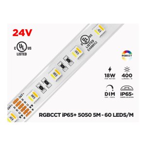 24V 5M IP65+ RGB+W CCT 5050 LED STRIP - 60 LEDS/M (STRIP ONLY)