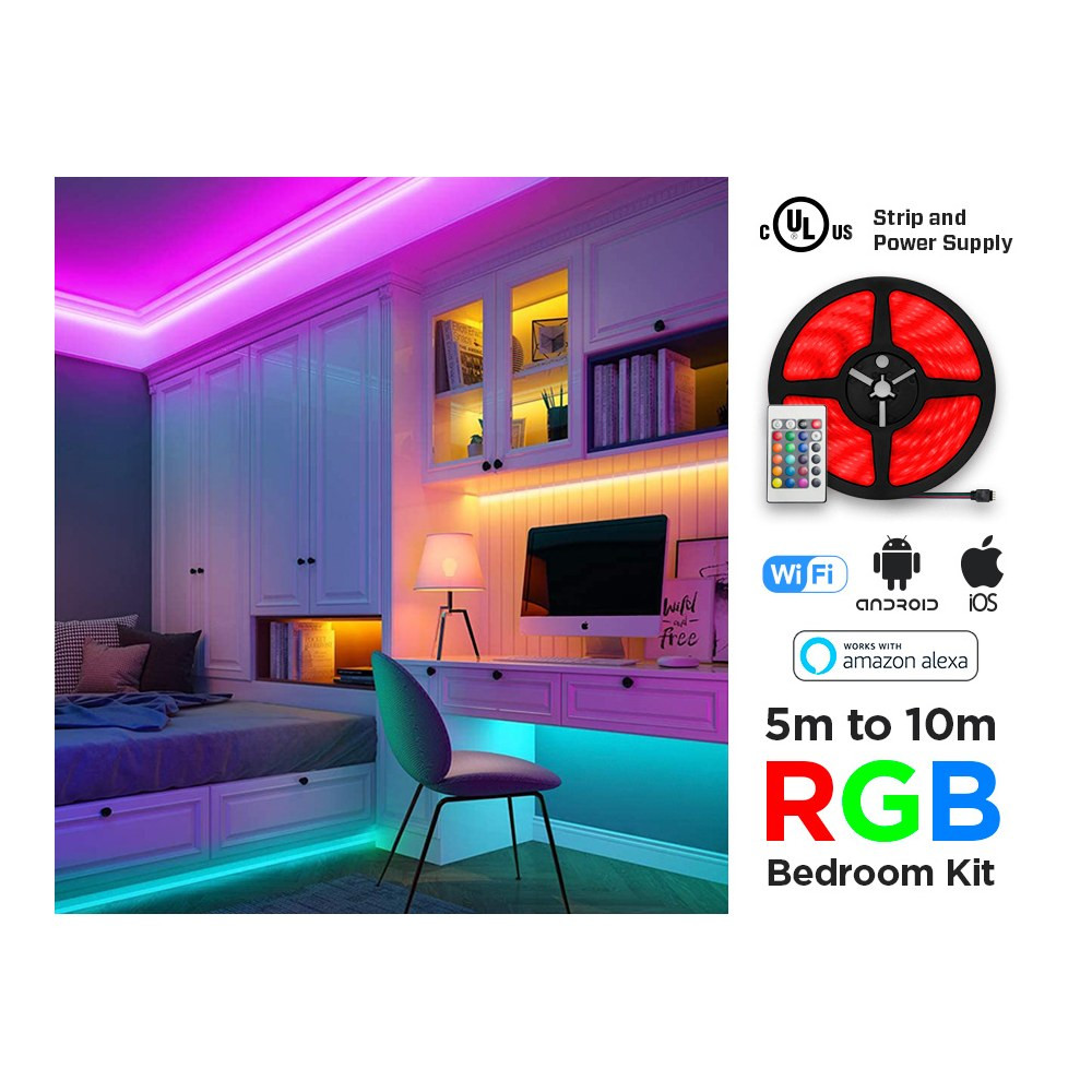 24V RGB LED STRIP KIT FOR BEDROOM WITH IR AND WIFI CONTROL (5 TO 10M - 30 LED/M)