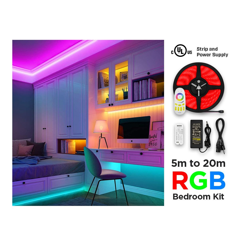 IP20 24V RGB LED STRIP KIT FOR BEDROOM WITH RF CONTROL (5 TO 20M - 30 LED/M)