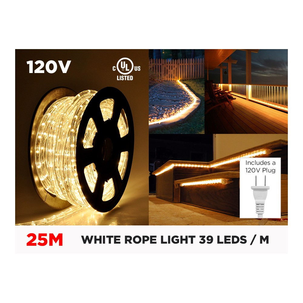 120V 25M IP65 2835 SINGLE COLOR ROPE LIGHT - 39 LEDS/M
