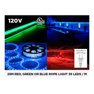 120V 25M SINGLE COLOR LED ROPE LIGHT IP65 - 39 LEDS/M