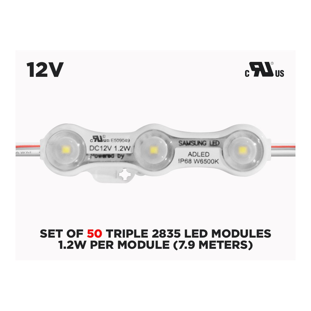 SET OF 50 TRIPLE 2835 LED SAMSUNG MODULES ( 1.2W PER MODULE )