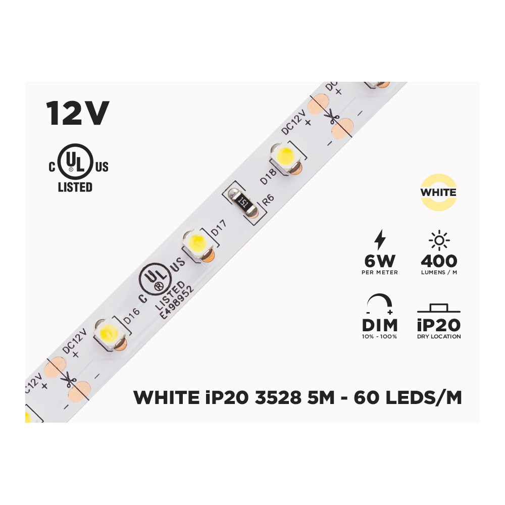 12V 5M IP20 3528 SINGLE COLOR LED STRIP - 60 LEDS/M (STRIP ONLY)