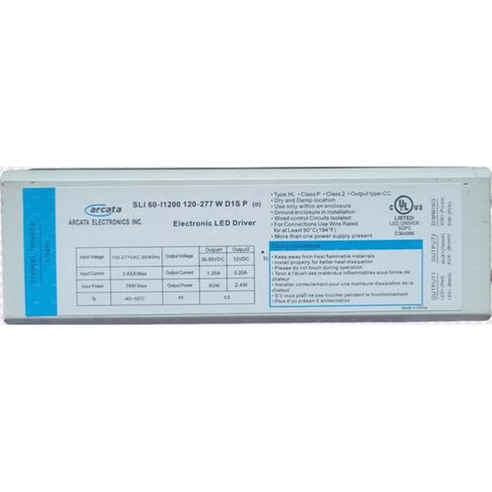 LED Driver Arcata 120-277VAC 30-50VDC 60W Max 1.20A Dimmable 0-10VDC UL Dry and Damp