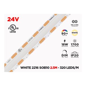 SOB10 - 24V 2.5M IP20 2216-SOB SINGLE COLOR LED STRIP - 320 LEDS/M (STRIP ONLY)