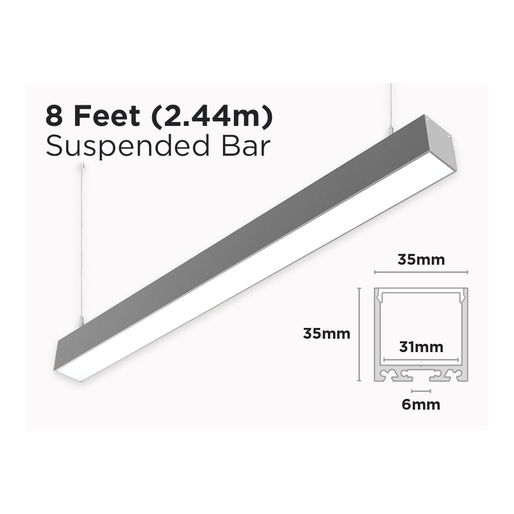 8 FEET SUSPENDED ARCHITECTURAL LED PROFILE FOR LED STRIP - 35MM DIAMETER