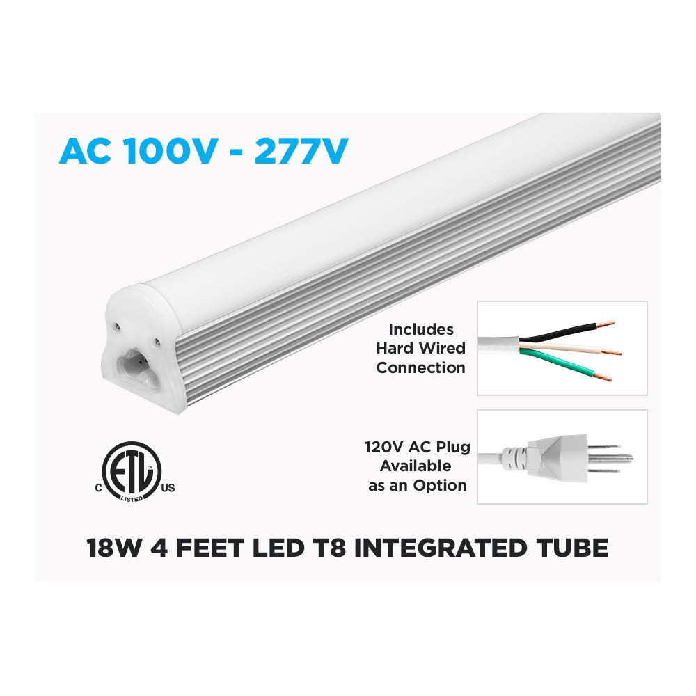 18W 4 FT LED T8 INTEGRATED TUBE - FROSTED DIFFUSER - (LY-T8DL1200-18W)