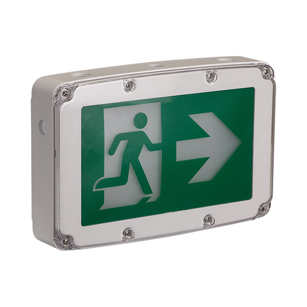 RUNNING MAN” WL (WET LOCATION) LED SIGN - SINGLE FACE - WHITE HSG - (SELF POWERED) - 6500K - 2 HRS BATT BACK-UP