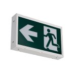 ENSEIGNE DE SORTIE D'URGENCE LED "RUNNING MAN" - BOÎTIER MÉTALLIQUE BLANC - CA ET 6-24V CC