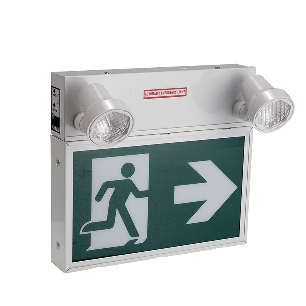 LUMINAIRE D'URGENCE LED COMBO RUNNING MAN - BOÎTIER MÉTAL - 120/347V - 2X5W - BATTERIE 90 MIN - MAX: 34W - 30 MIN