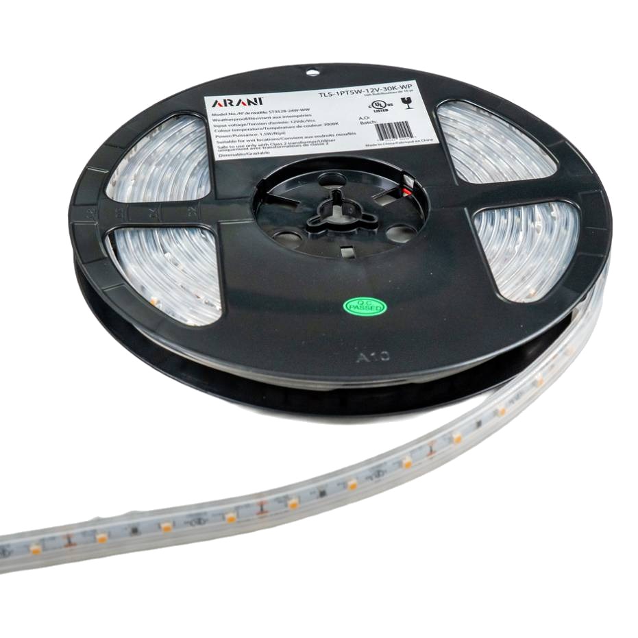 12V LED TAPE LIGHT (3000K) | 1.5W PER FOOT | WEATHERPROOF | DIMMABLE | 24W 16FT ROLL | INCLUDES ...