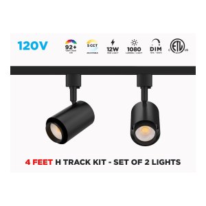 4 FEET H-TRACK LIGHT SET: 2 DIMMABLE 12W LED LIGHTS WITH 5 CCT - CETLUS CERTIFIED - BLACK