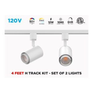 4 FEET H-TRACK LIGHT SET: 2 DIMMABLE 12W LED LIGHTS WITH 5 CCT - CETLUS CERTIFIED - WHITE