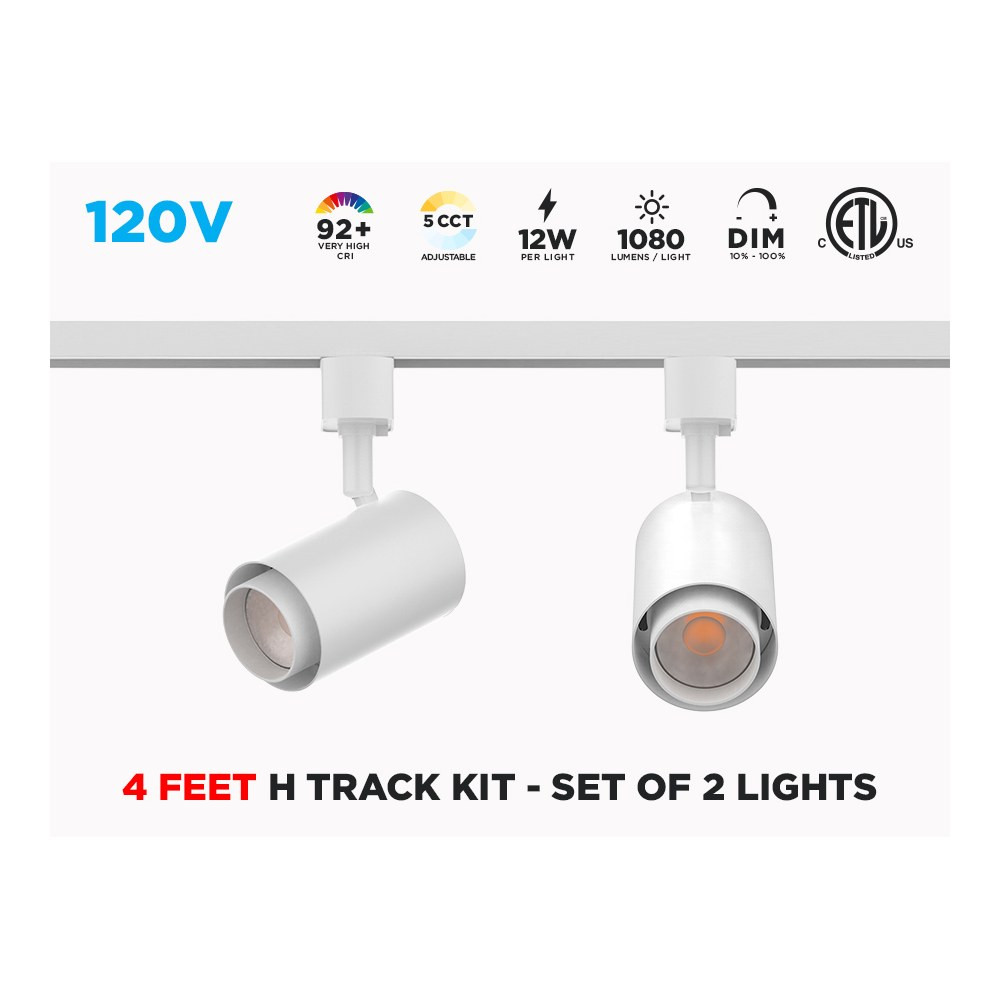 4 FEET H-TRACK LIGHT SET: 2 DIMMABLE 12W LED LIGHTS WITH 5 CCT - CETLUS CERTIFIED - WHITE