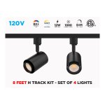 8 FEET H-TRACK LIGHT SET: 4 DIMMABLE 12W LED LIGHTS WITH 5 CCT - CETLUS CERTIFIED - BLACK
