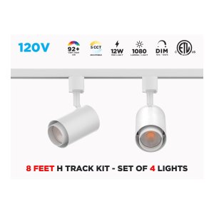 8 FEET H-TRACK LIGHT SET: 4 DIMMABLE 12W LED LIGHTS WITH 5 CCT - CETLUS CERTIFIED - WHITE