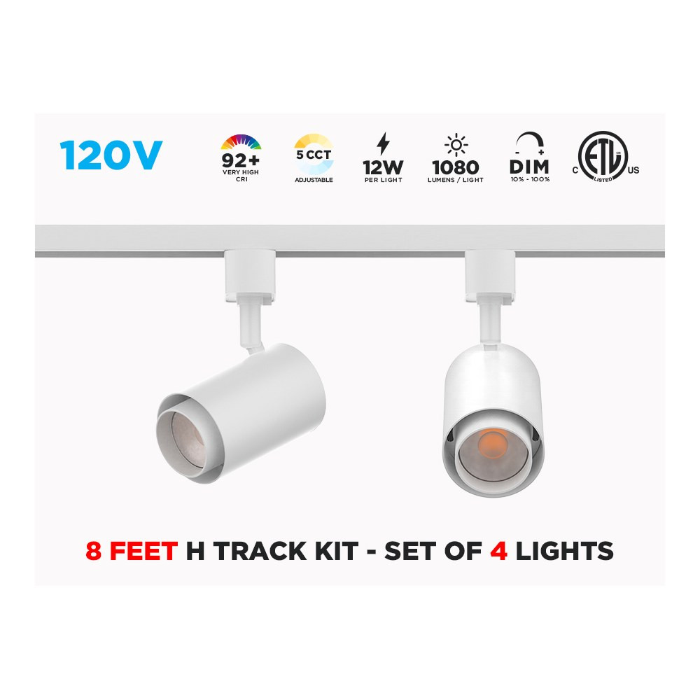 8 FEET H-TRACK LIGHT SET: 4 DIMMABLE 12W LED LIGHTS WITH 5 CCT - CETLUS CERTIFIED - WHITE