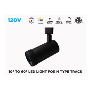 20W 10° TO 60° LED TRACK LIGHT HEAD FOR H-TRACK - BLACK