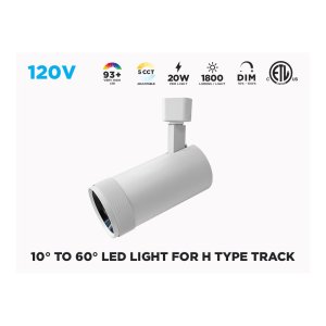20W 10° TO 60° LED TRACK LIGHT HEAD FOR H-TRACK - WHITE