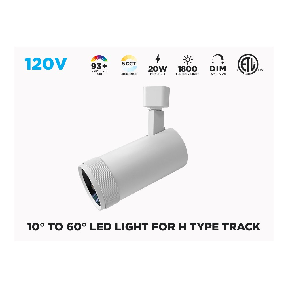 20W 10° TO 60° LED TRACK LIGHT HEAD FOR H-TRACK - WHITE