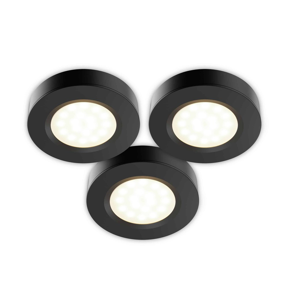 3 rondelles LED 3W chaque 300 lumens sous-comptoir Noir