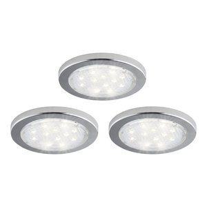 3 SLIM LED PUCK LIGHTS 1.5W EACH UNDER-CABINET CHROME