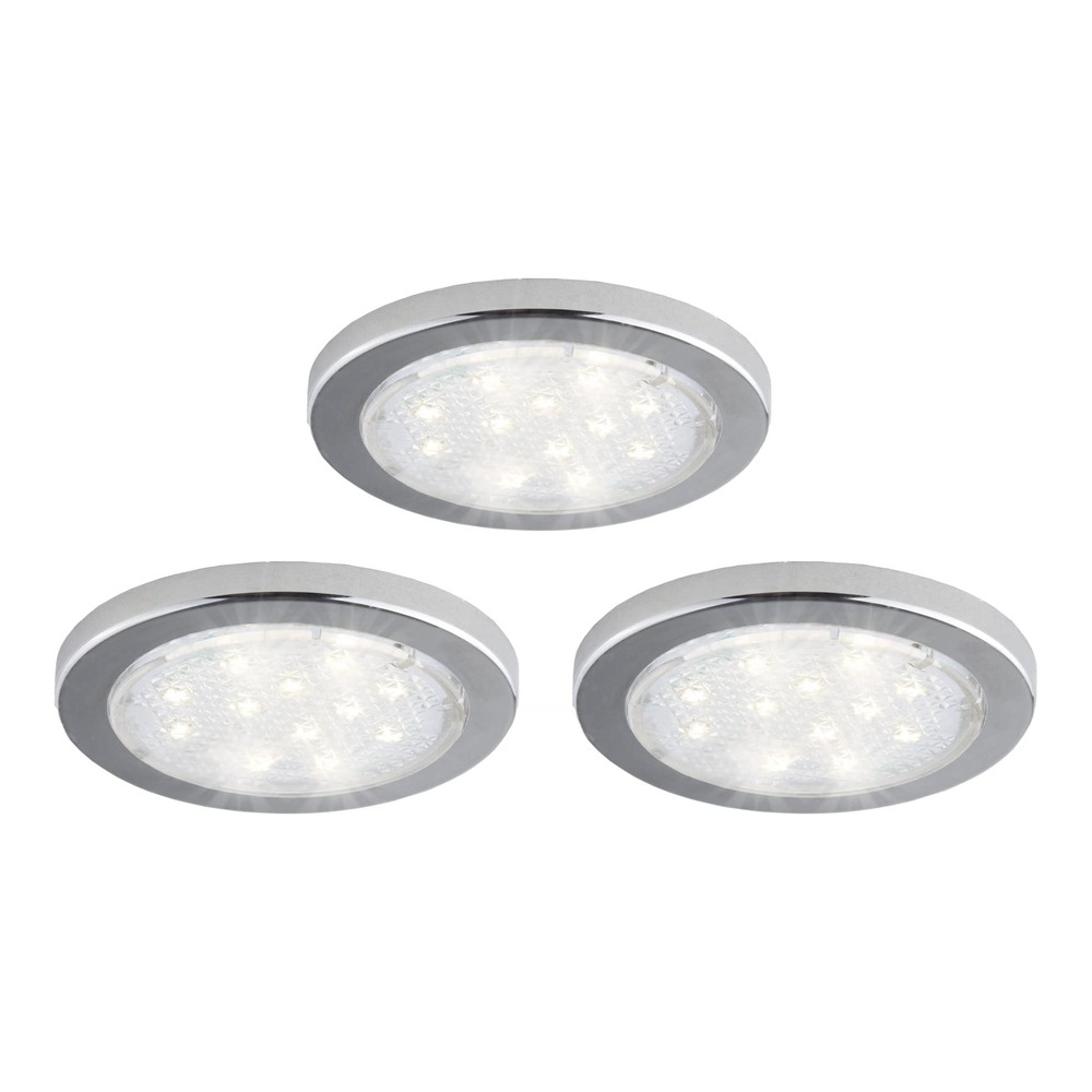 3 SLIM LED PUCK LIGHTS 1.5W EACH UNDER-CABINET CHROME