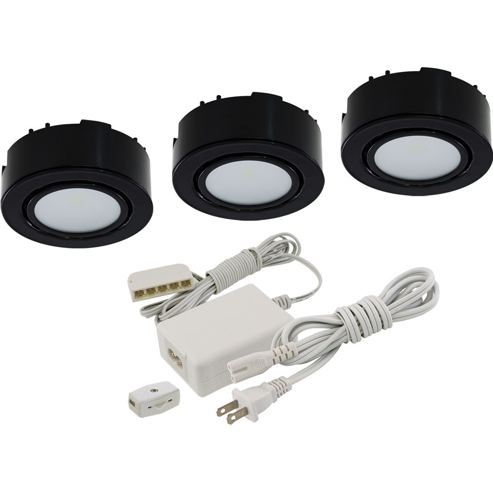 3 LED PUCK LIGHT KIT 12V - 2W 3000K - LINKABLE - BLACK - UCP-LED3-BK