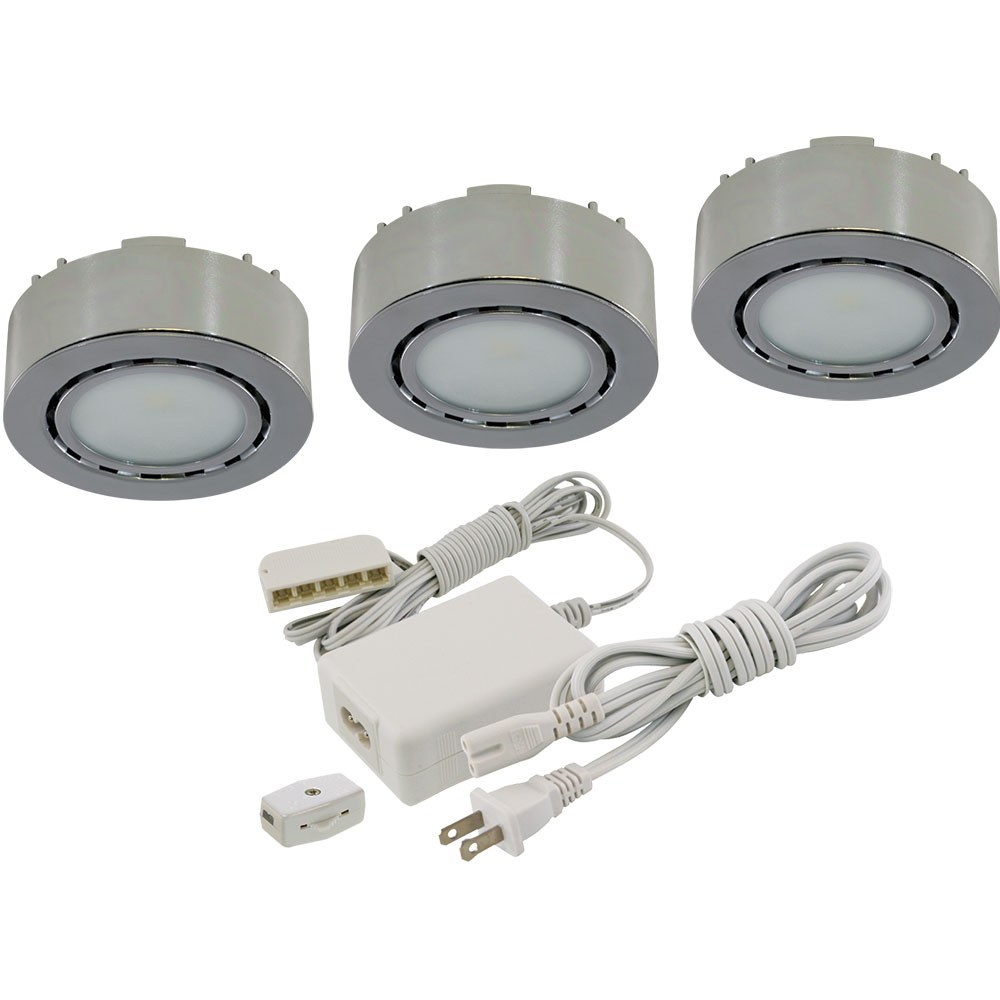 3 LED PUCK LIGHT KIT 12V - 2W 3000K - LINKABLE - CHROME - UCP-LED3-CH