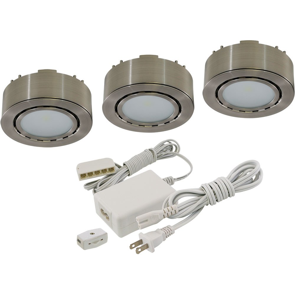 3 LED PUCK LIGHT KIT 12V - 2W 3000K - LINKABLE - MATTE NICKEL - UCP-LED3-MN
