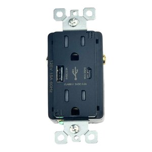 OUTLET WITH A+C USB | 15 AMP | 125V | BLACK | V2