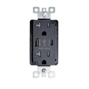 Outlet with A+C USB - 20 amp - 125V - Black - V2