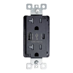 OUTLET WITH A+C USB | 20 AMP | 125V | BLACK | V2