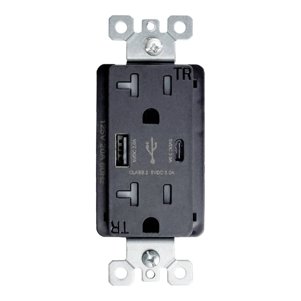 OUTLET WITH A+C USB | 20 AMP | 125V | BLACK | V2