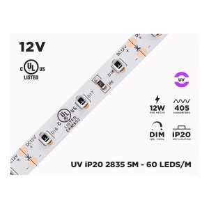 12V 5M IP20 2835 UV BLACK LIGHT LED STRIP - 60 LEDS/M (STRIP ONLY)