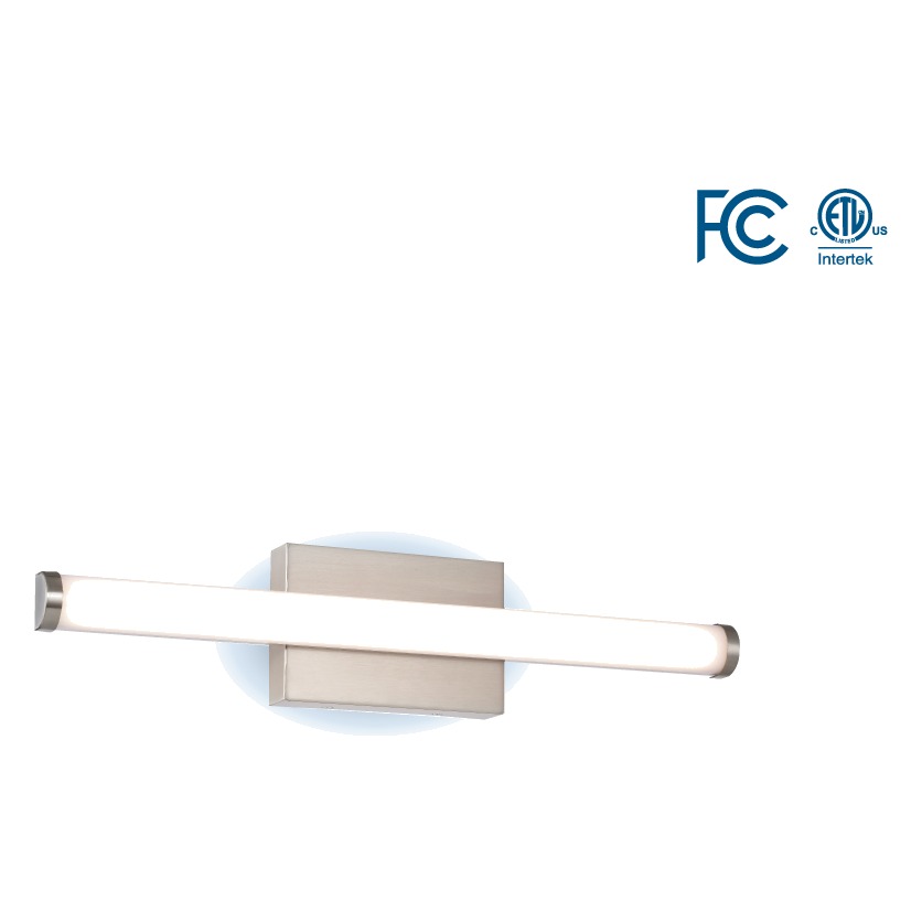 22 INCH LED WALL VANITIES (ROUND) 120V-277V - 5CCT (2700K - 3000K - 3500K - 4000K - 5000K) 17W - 1800LMN - 120° BEAM ANGLE - IP65 - CRI 80 - SATIN NICKEL - FOR INDOOR USE ONLY