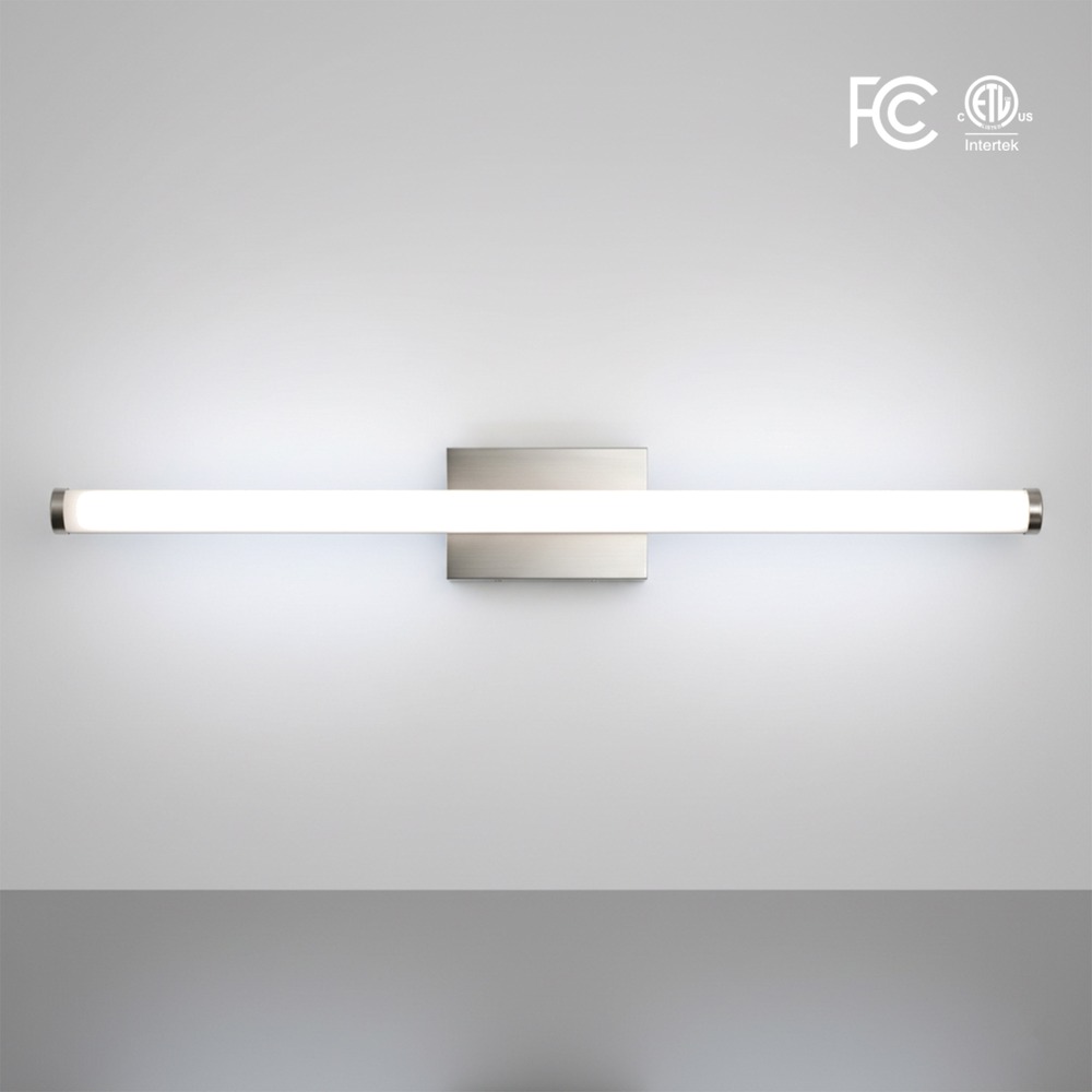 34 INCH LED WALL VANITIES (ROUND) 120V-277V - 5CCT (2700K - 3000K - 3500K - 4000K - 5000K) 25W - 2600LMN - 120° BEAM ANGLE - IP65 - CRI 80 - SATIN NICKEL - FOR INDOOR USE ONLY