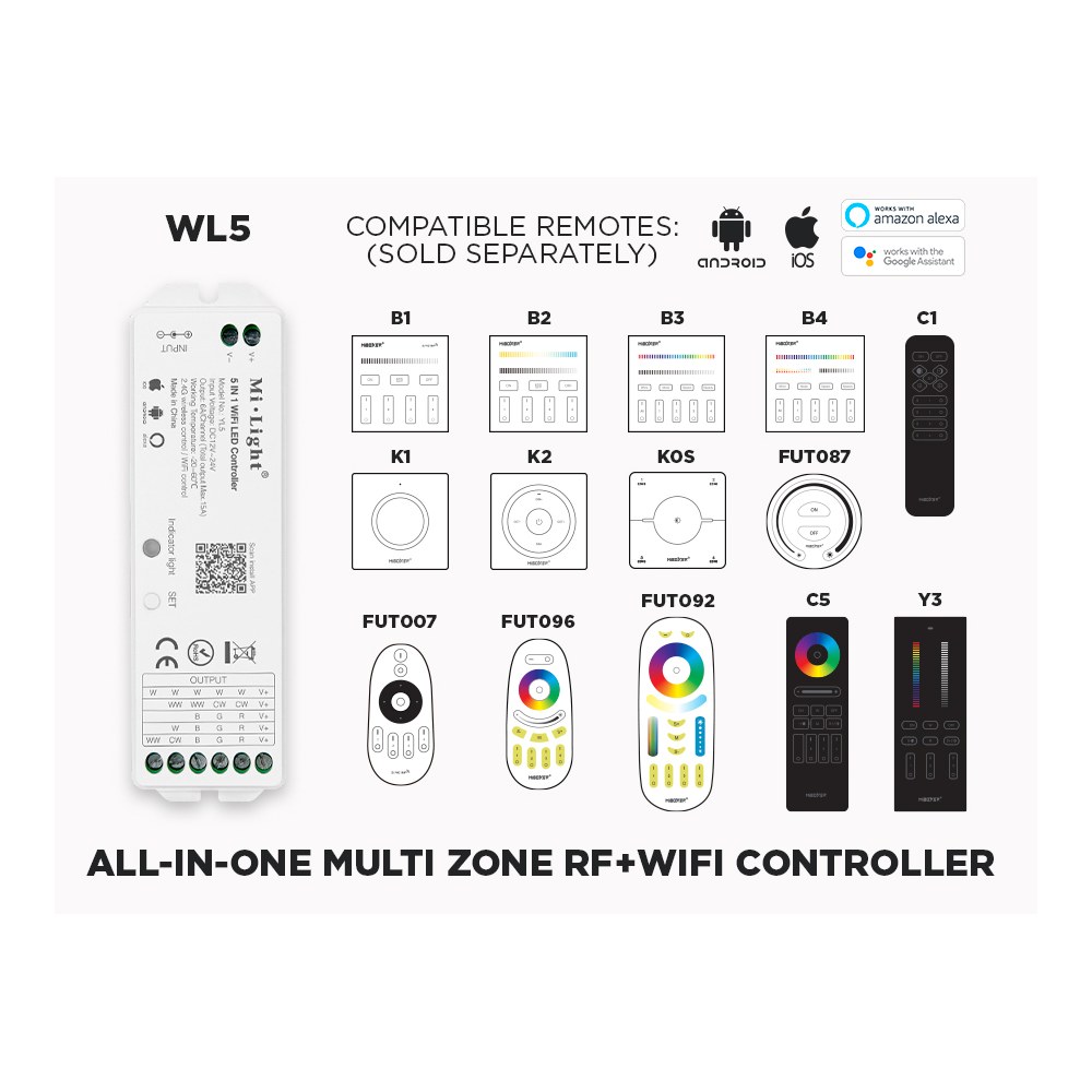 WL5 - 5 IN 1 WI-FI CONTROLLER FOR LED STRIPS - ALEXA AND GOOGLE ASSISTANT
