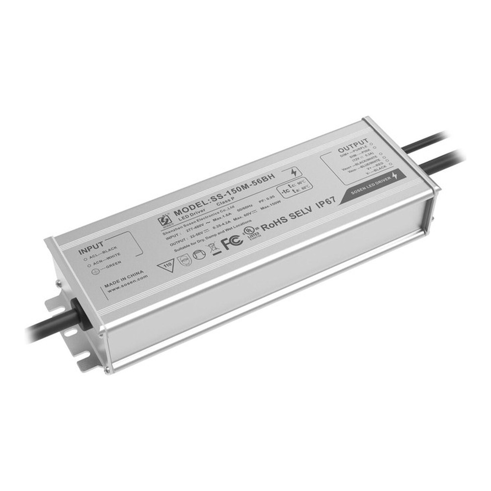 LED DRIVER SOSEN 277-480VAC 22-56VDC 150W 1.6A 12VDC DIMMABLE 0-10VDC UL