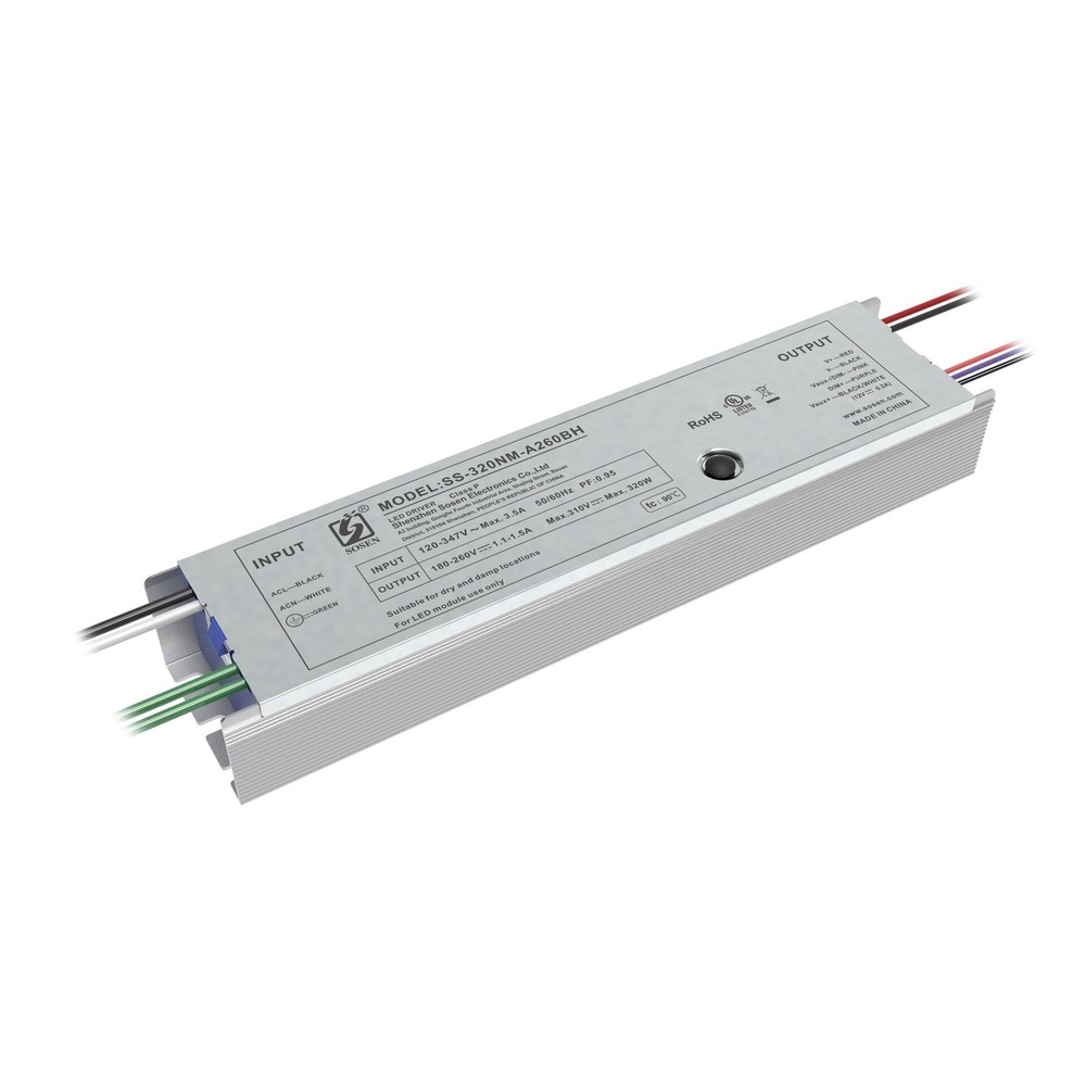 LED DRIVER SOSEN 120-347VAC 180-260VDC 300W 3.5A 12VDC DIMMABLE 0-10VDC UL